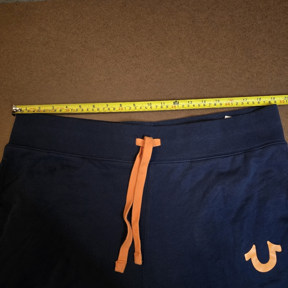 True Religion Sweat Shorts Men XL Blue Fleece Elastic Waist Drawstring Lounge - Picture 2 of 9